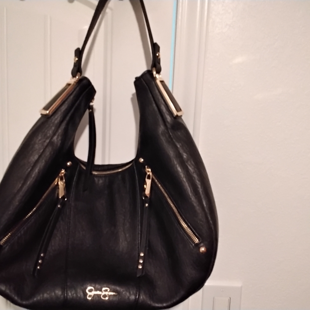 Jessica Simpson Black Hobo Bag with Gold Accents